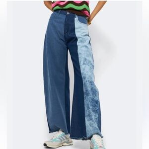 NWT Marques Almeida blue patchwork denim jeans, size UK 6/ US 2-4